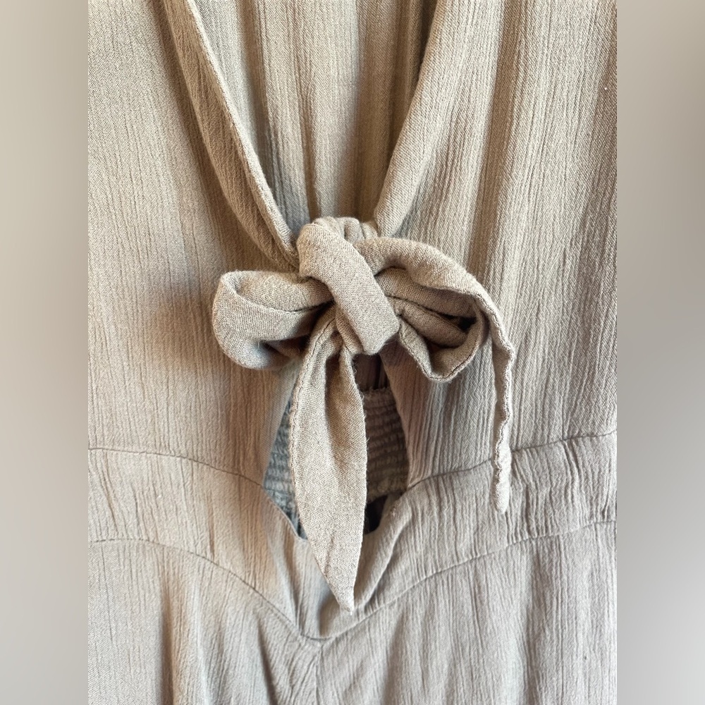 Khaki Tie Front Romper Boho Flutter Sleeve Festival Mini S - Picture 3 of 9